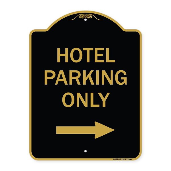 Signmission Hotel Parking With Right Arrow, Black & Gold Aluminum Architectural Sign, 18" x 24", BG-1824-23900 A-DES-BG-1824-23900 - main
